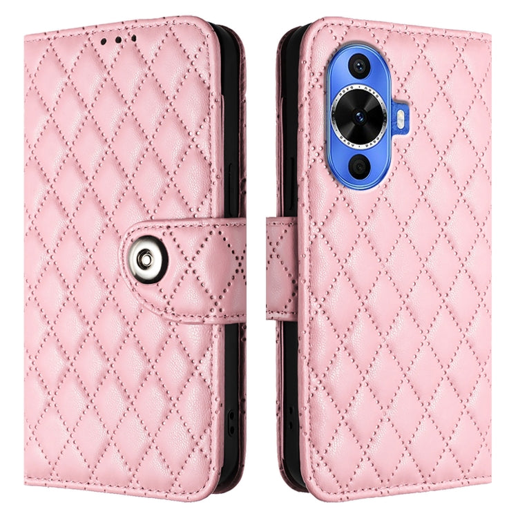 For Huawei nova 12s Rhombic Texture Flip Leather Phone Case with Lanyard