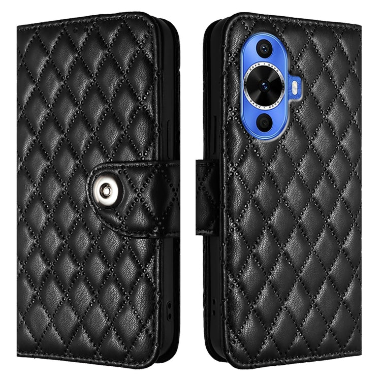 For Huawei nova 12s Rhombic Texture Flip Leather Phone Case with Lanyard