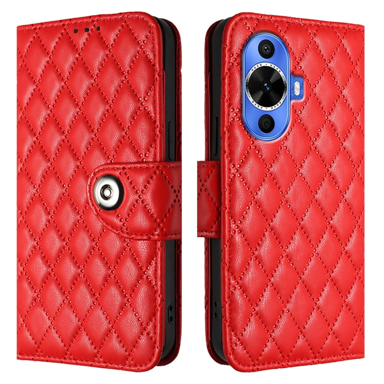 For Huawei nova 12s Rhombic Texture Flip Leather Phone Case with Lanyard