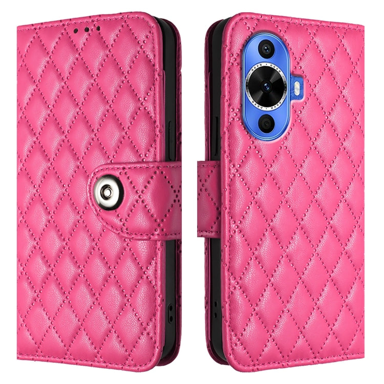 For Huawei nova 12s Rhombic Texture Flip Leather Phone Case with Lanyard