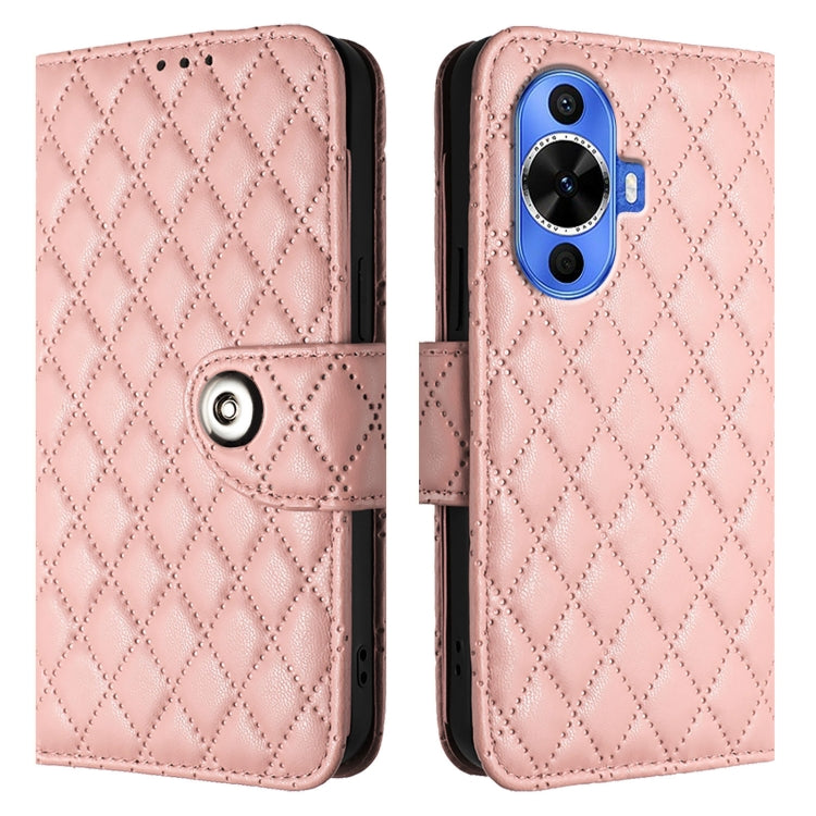 For Huawei nova 12s Rhombic Texture Flip Leather Phone Case with Lanyard