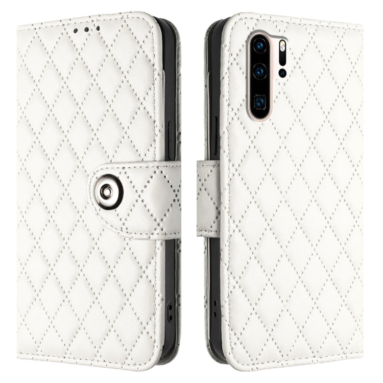 For Huawei P30 Pro Rhombic Texture Flip Leather Phone Case with Lanyard