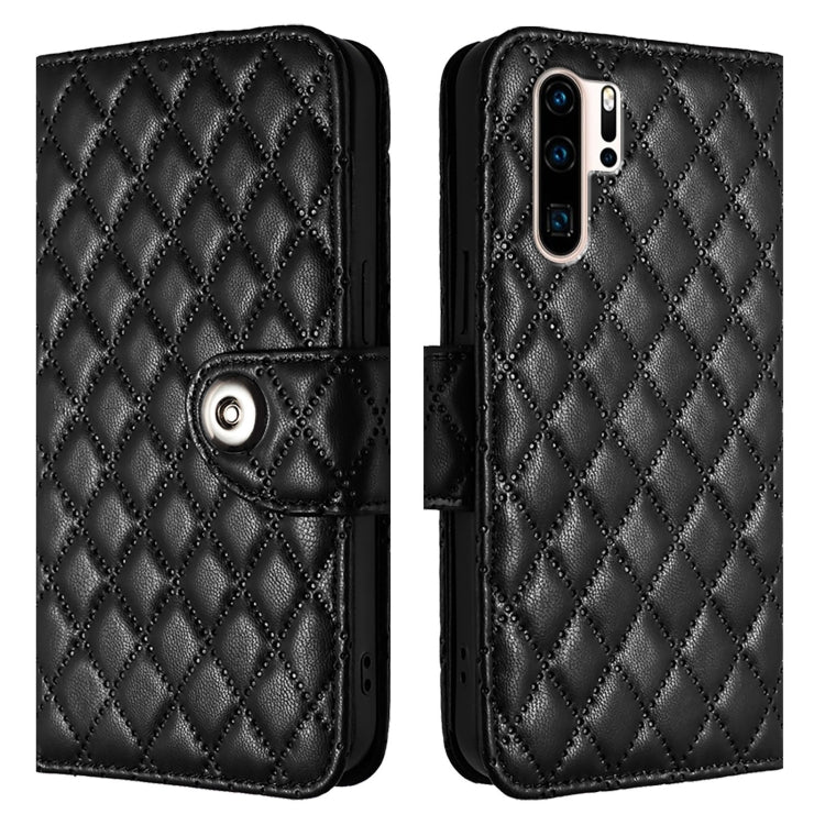 For Huawei P30 Pro Rhombic Texture Flip Leather Phone Case with Lanyard