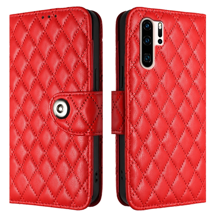 For Huawei P30 Pro Rhombic Texture Flip Leather Phone Case with Lanyard