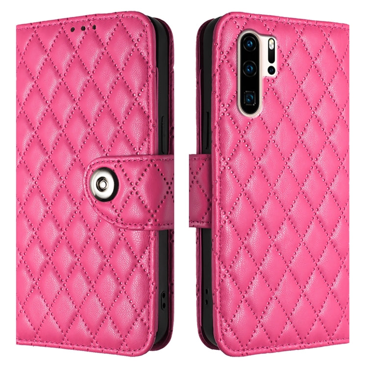 For Huawei P30 Pro Rhombic Texture Flip Leather Phone Case with Lanyard