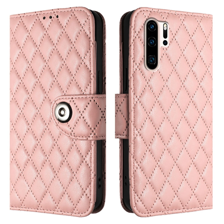 For Huawei P30 Pro Rhombic Texture Flip Leather Phone Case with Lanyard