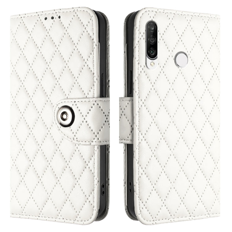 For Huawei P30 lite / nova 4e Rhombic Texture Flip Leather Phone Case with Lanyard