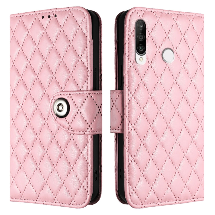 For Huawei P30 lite / nova 4e Rhombic Texture Flip Leather Phone Case with Lanyard