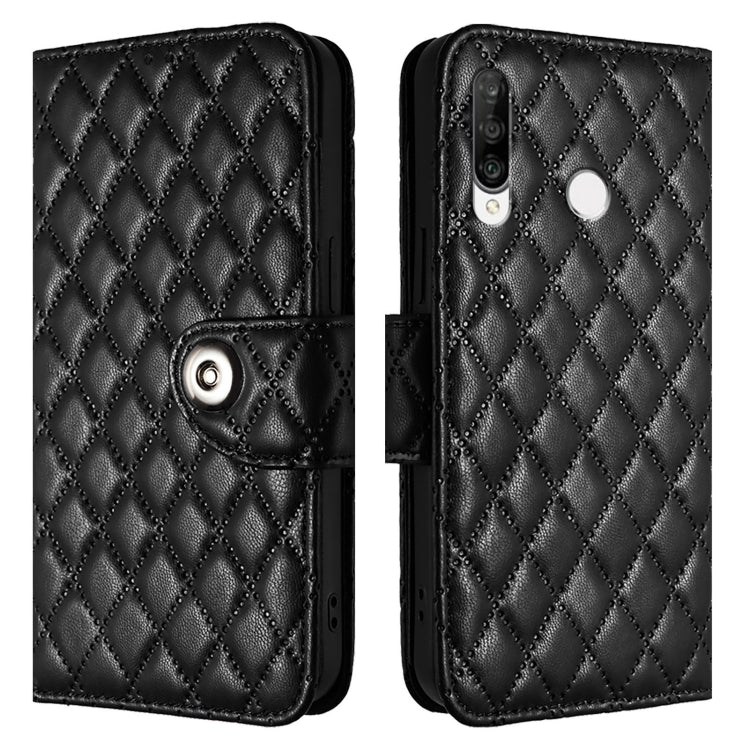 For Huawei P30 lite / nova 4e Rhombic Texture Flip Leather Phone Case with Lanyard