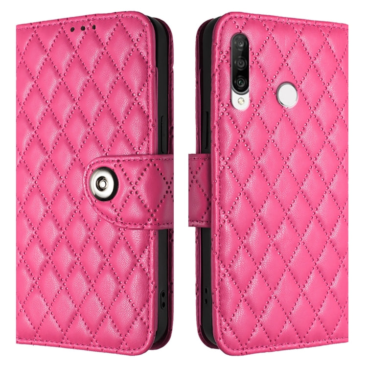 For Huawei P30 lite / nova 4e Rhombic Texture Flip Leather Phone Case with Lanyard
