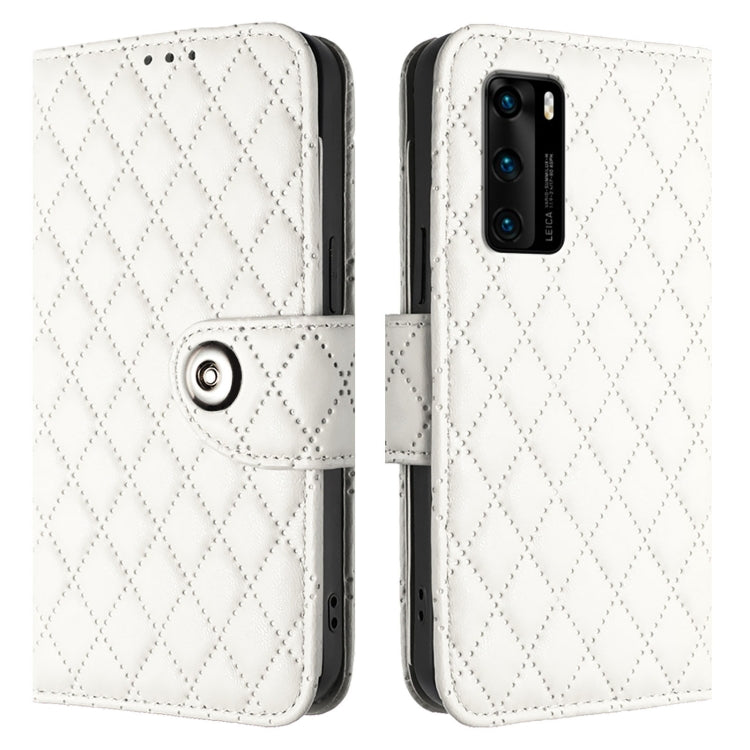 For Huawei P40 Rhombic Texture Flip Leather Phone Case with Lanyard