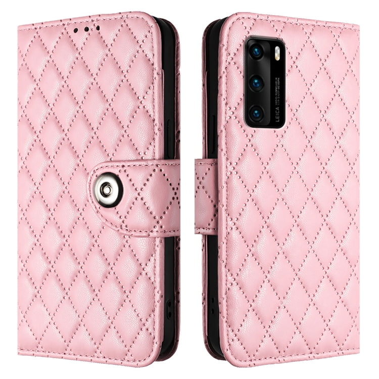 For Huawei P40 Rhombic Texture Flip Leather Phone Case with Lanyard