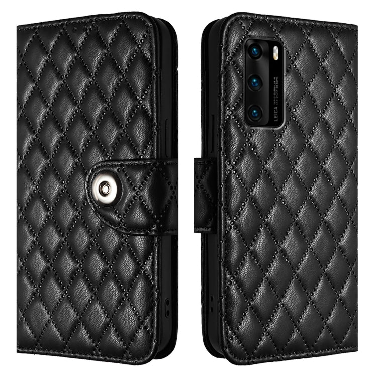 For Huawei P40 Rhombic Texture Flip Leather Phone Case with Lanyard