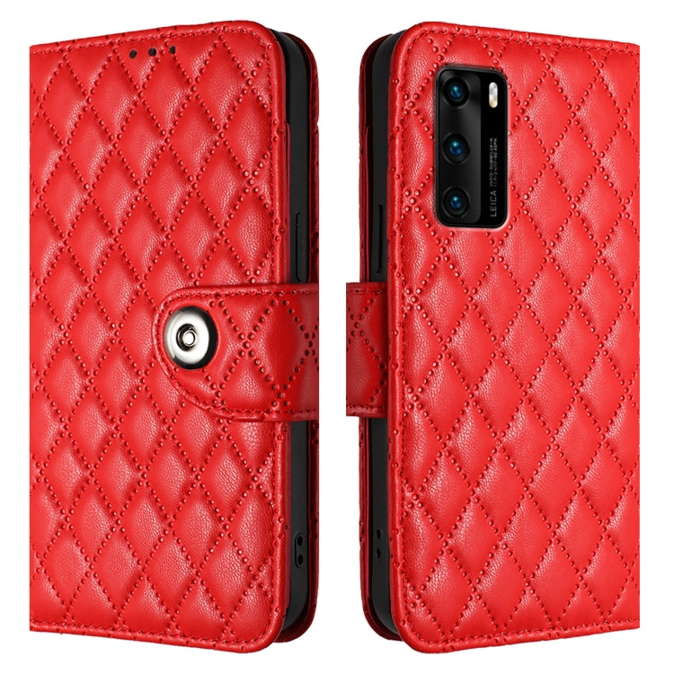 For Huawei P40 Rhombic Texture Flip Leather Phone Case with Lanyard