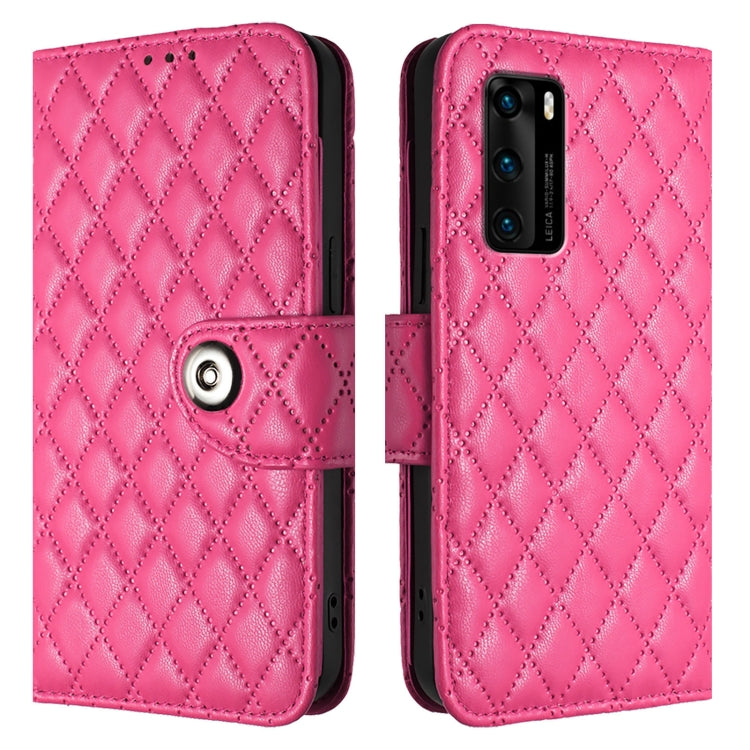 For Huawei P40 Rhombic Texture Flip Leather Phone Case with Lanyard