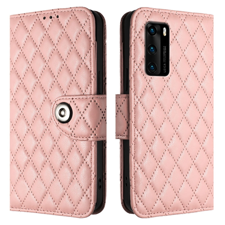 For Huawei P40 Rhombic Texture Flip Leather Phone Case with Lanyard