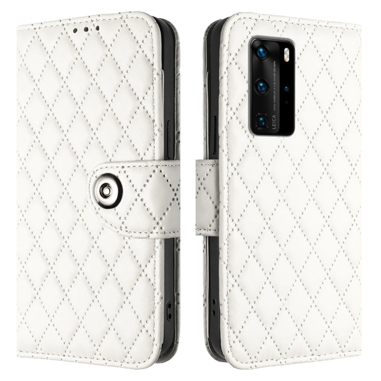 For Huawei P40 Pro Rhombic Texture Flip Leather Phone Case with Lanyard