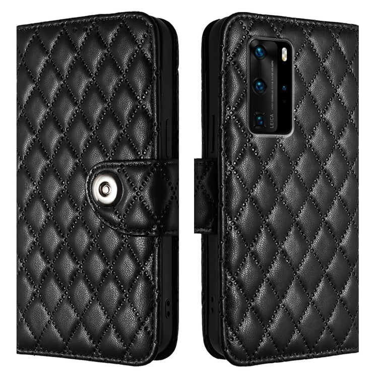 For Huawei P40 Pro Rhombic Texture Flip Leather Phone Case with Lanyard