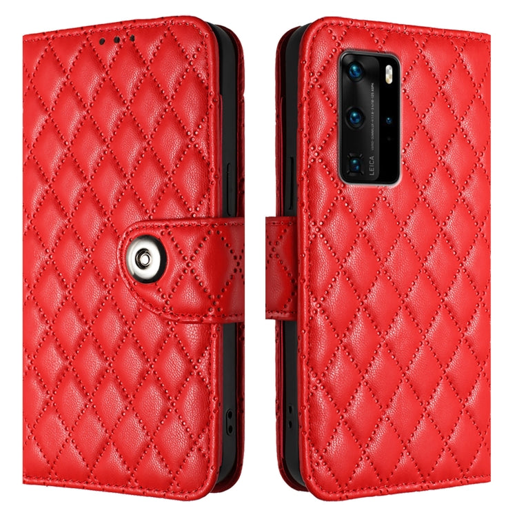 For Huawei P40 Pro Rhombic Texture Flip Leather Phone Case with Lanyard