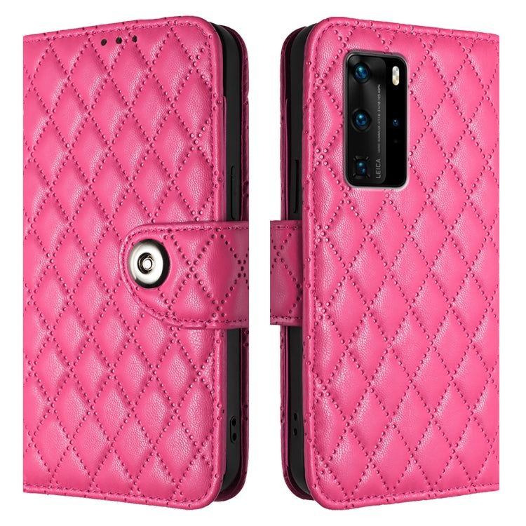 For Huawei P40 Pro Rhombic Texture Flip Leather Phone Case with Lanyard