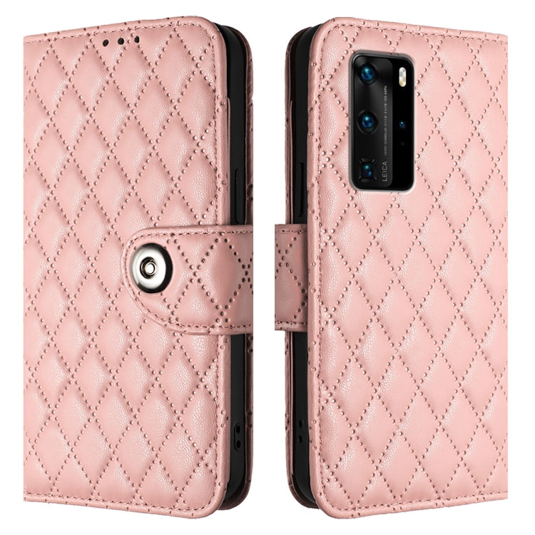 For Huawei P40 Pro Rhombic Texture Flip Leather Phone Case with Lanyard