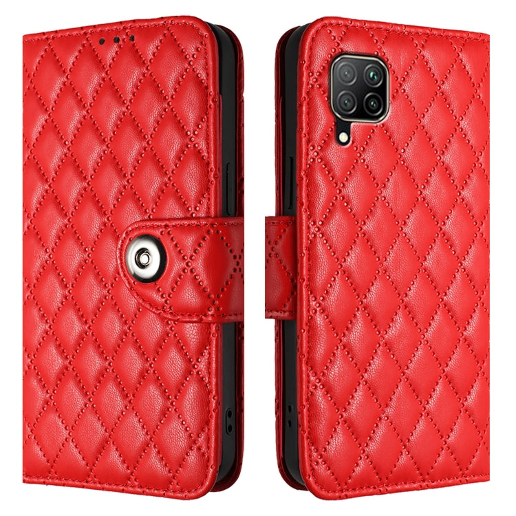 For Huawei P40 lite / nova 6 SE Rhombic Texture Flip Leather Phone Case with Lanyard