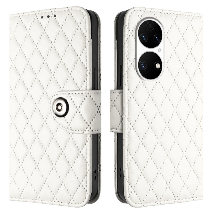 For Huawei P50 Pro Rhombic Texture Flip Leather Phone Case with Lanyard