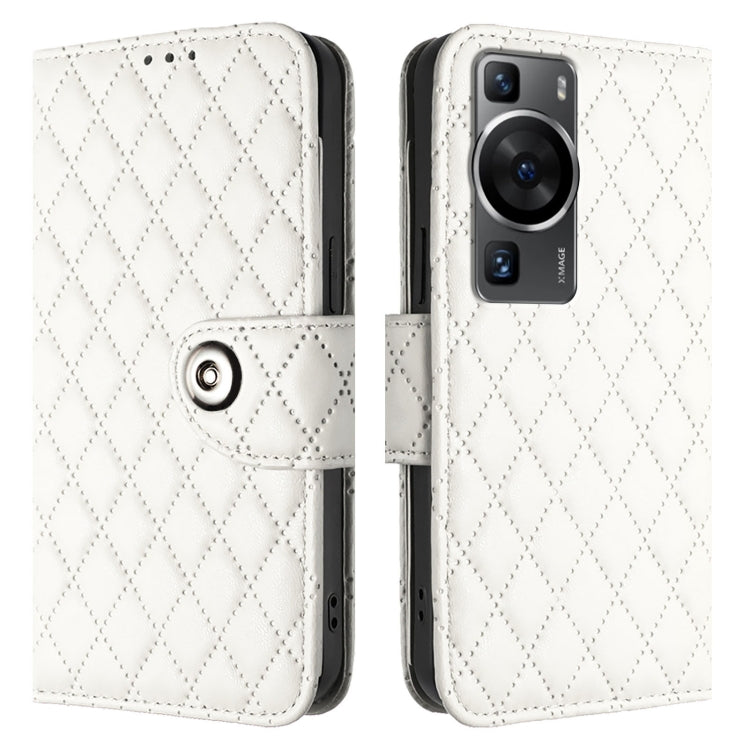 For Huawei P60 / P60 Pro Rhombic Texture Flip Leather Phone Case with Lanyard