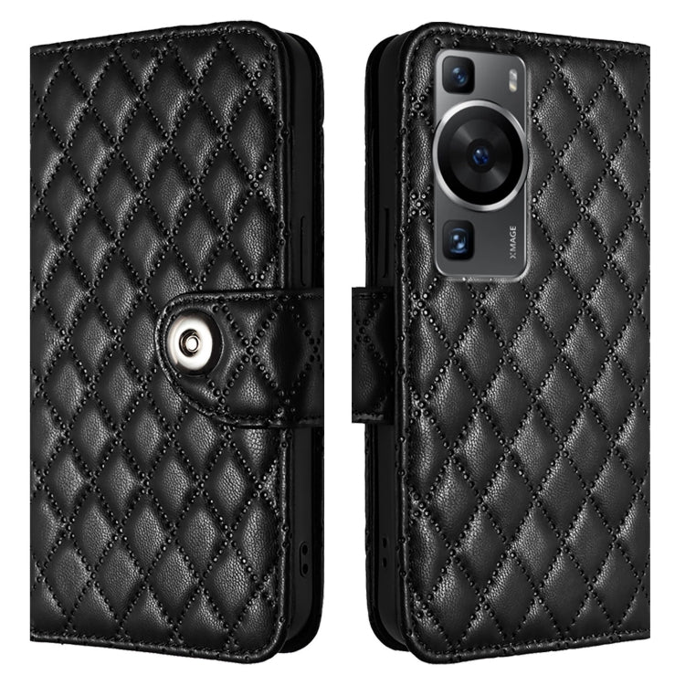 For Huawei P60 / P60 Pro Rhombic Texture Flip Leather Phone Case with Lanyard