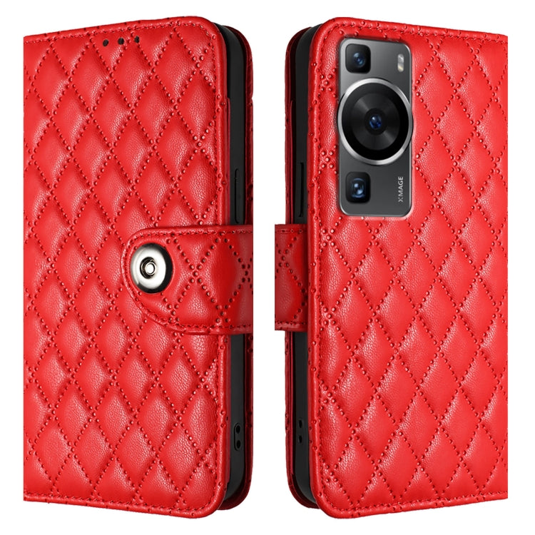 For Huawei P60 / P60 Pro Rhombic Texture Flip Leather Phone Case with Lanyard
