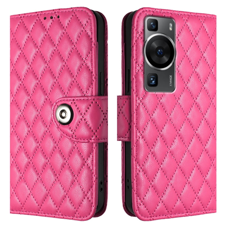 For Huawei P60 / P60 Pro Rhombic Texture Flip Leather Phone Case with Lanyard