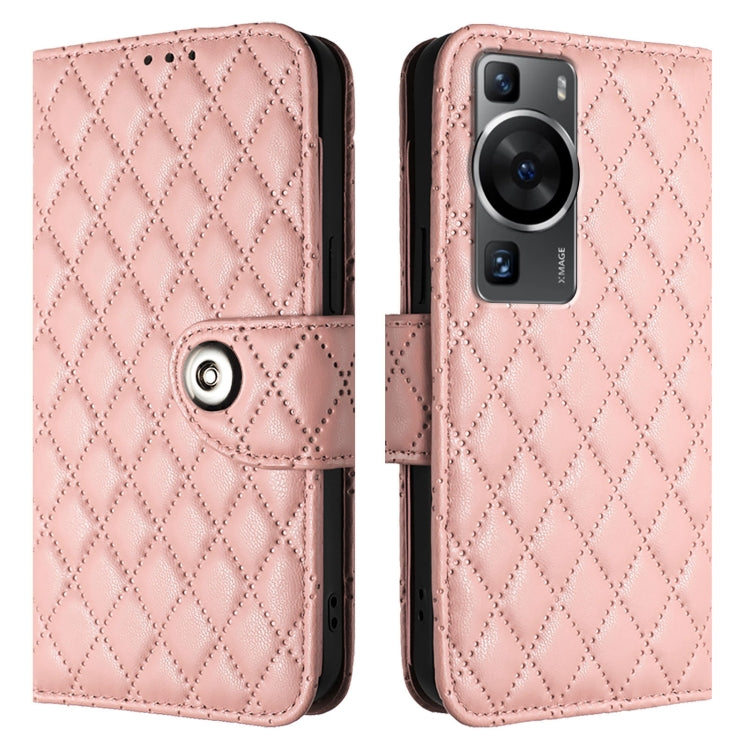 For Huawei P60 / P60 Pro Rhombic Texture Flip Leather Phone Case with Lanyard