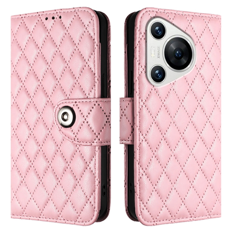 For Huawei Pura 70 Rhombic Texture Flip Leather Phone Case with Lanyard
