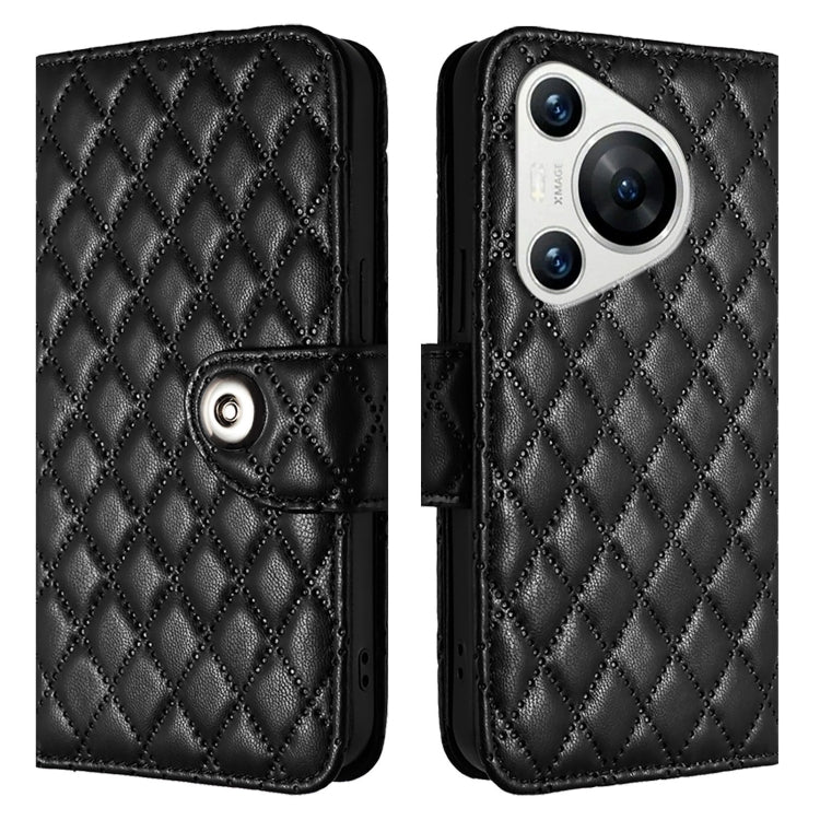 For Huawei Pura 70 Rhombic Texture Flip Leather Phone Case with Lanyard