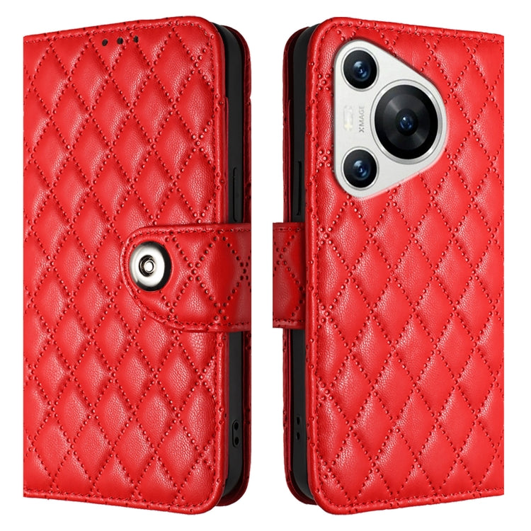 For Huawei Pura 70 Rhombic Texture Flip Leather Phone Case with Lanyard