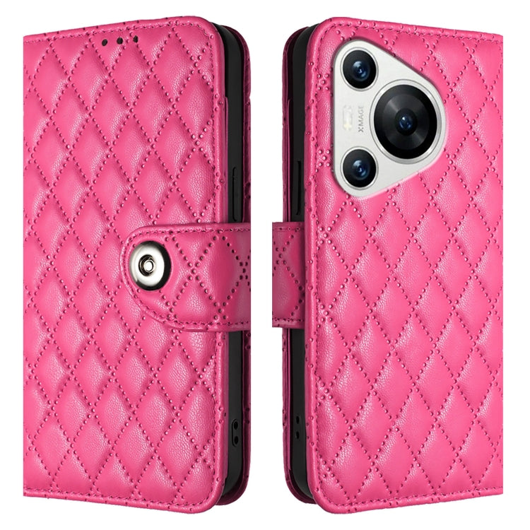 For Huawei Pura 70 Rhombic Texture Flip Leather Phone Case with Lanyard