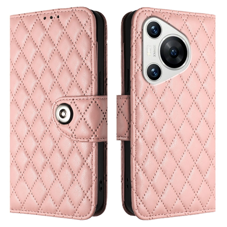 For Huawei Pura 70 Rhombic Texture Flip Leather Phone Case with Lanyard