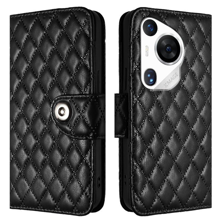 For Huawei Pura 70 Pro Rhombic Texture Flip Leather Phone Case with Lanyard