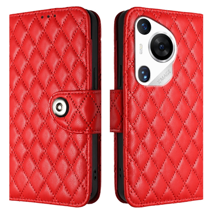 For Huawei Pura 70 Pro Rhombic Texture Flip Leather Phone Case with Lanyard