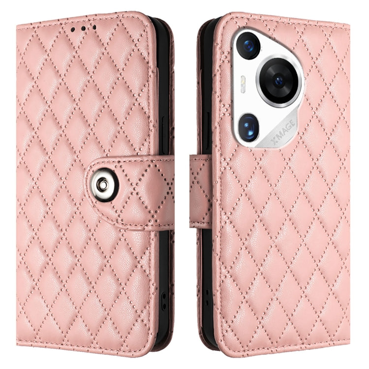 For Huawei Pura 70 Pro Rhombic Texture Flip Leather Phone Case with Lanyard