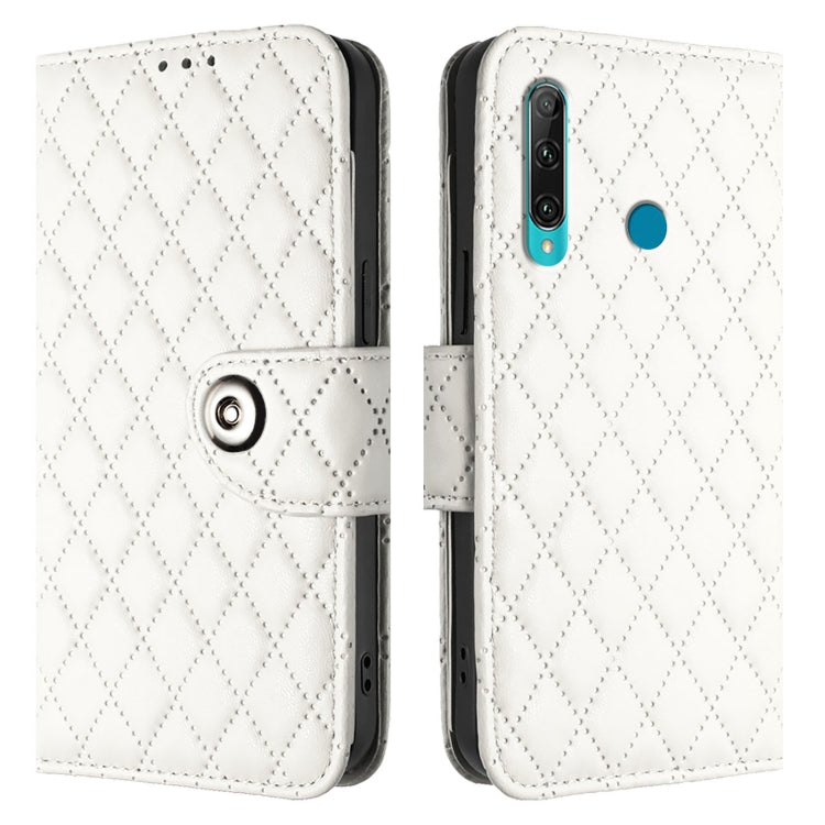 For Huawei Enjoy 9s / P Smart+ 2019 Rhombic Texture Flip Leather Phone Case with Lanyard