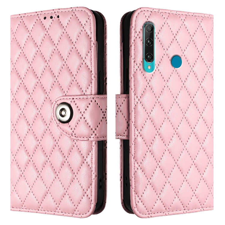For Huawei Enjoy 9s / P Smart+ 2019 Rhombic Texture Flip Leather Phone Case with Lanyard