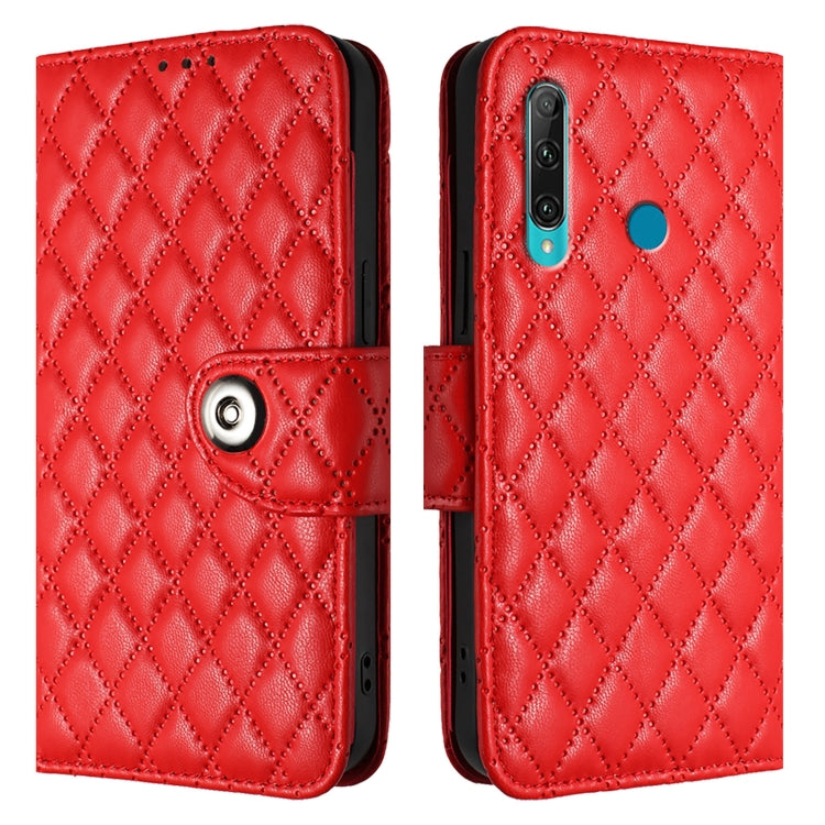 For Huawei Enjoy 9s / P Smart+ 2019 Rhombic Texture Flip Leather Phone Case with Lanyard
