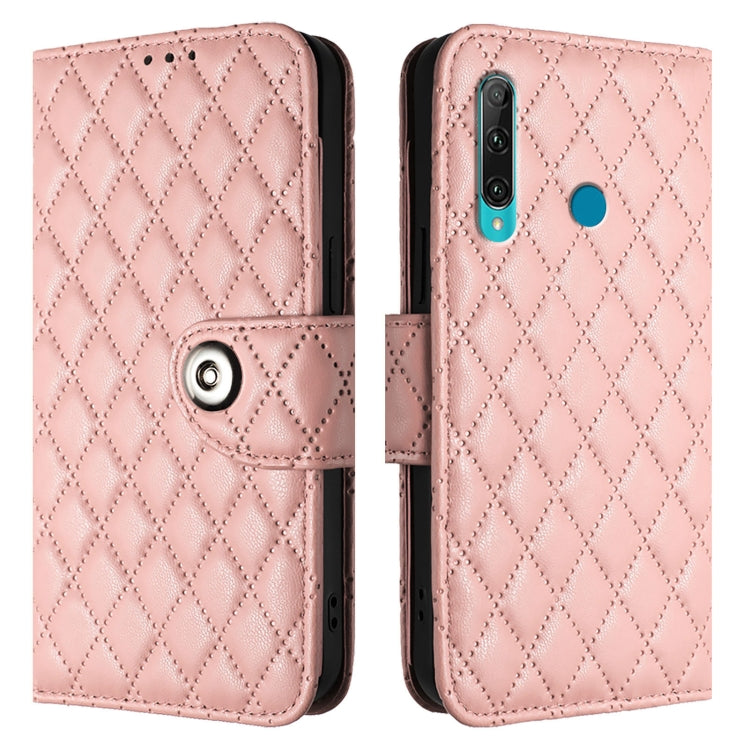 For Huawei Enjoy 9s / P Smart+ 2019 Rhombic Texture Flip Leather Phone Case with Lanyard