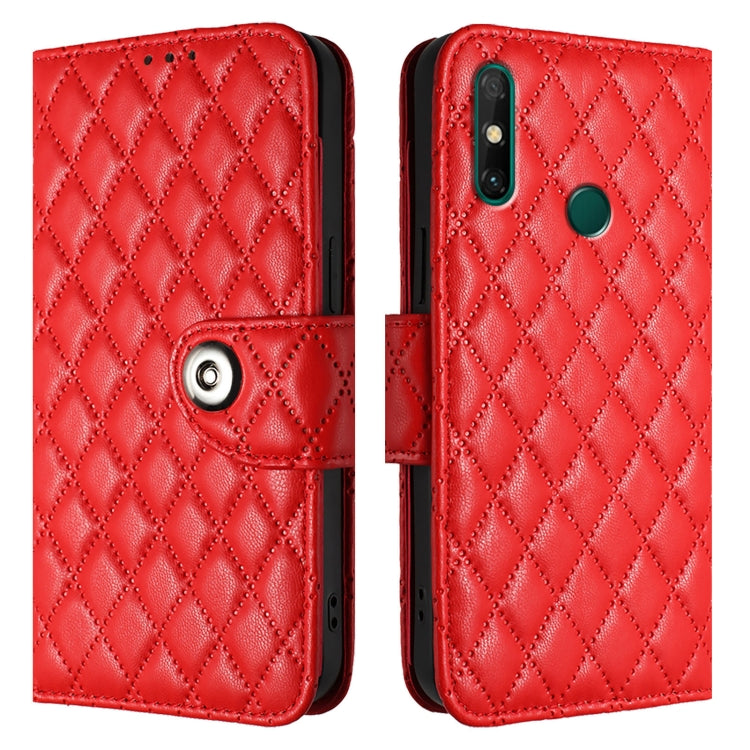 For Huawei P smart 2021 Rhombic Texture Flip Leather Phone Case with Lanyard