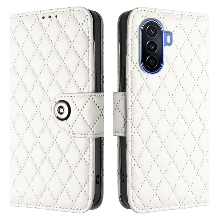 For Huawei Enjoy 50 / nova Y70 Plus Rhombic Texture Flip Leather Phone Case with Lanyard