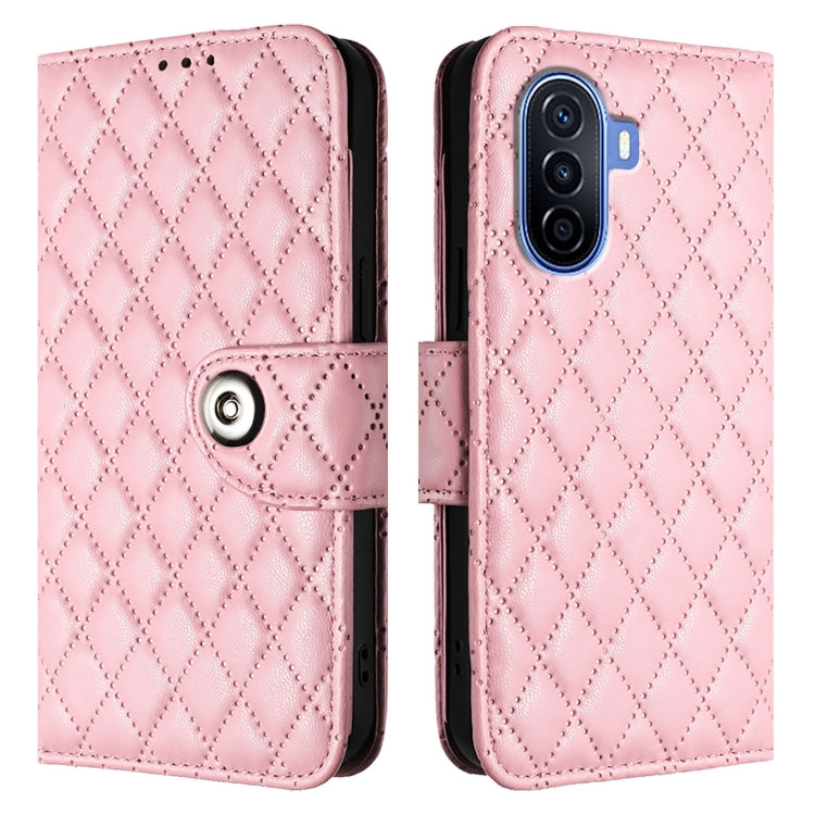 For Huawei Enjoy 50 / nova Y70 Plus Rhombic Texture Flip Leather Phone Case with Lanyard