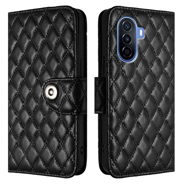 For Huawei Enjoy 50 / nova Y70 Plus Rhombic Texture Flip Leather Phone Case with Lanyard