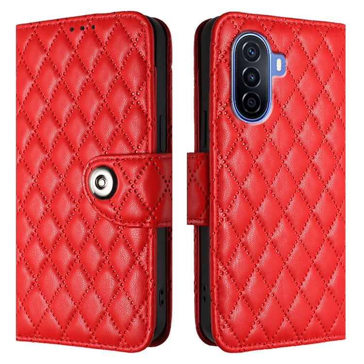 For Huawei Enjoy 50 / nova Y70 Plus Rhombic Texture Flip Leather Phone Case with Lanyard