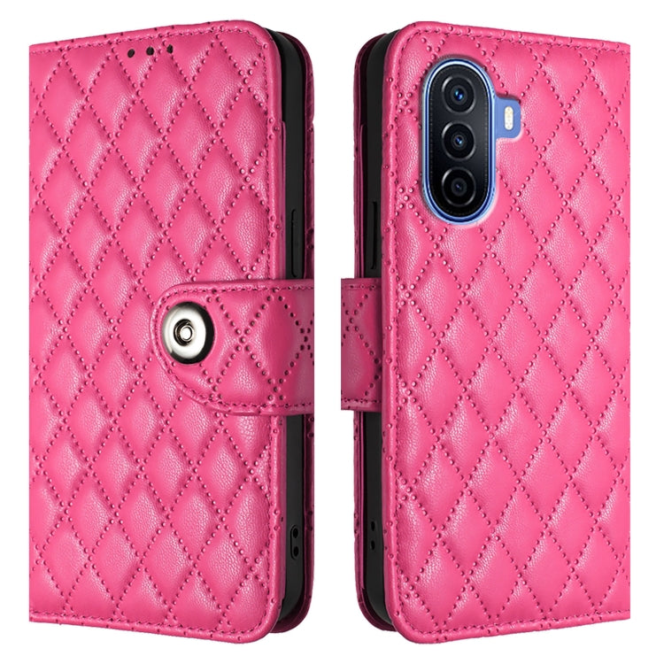 For Huawei Enjoy 50 / nova Y70 Plus Rhombic Texture Flip Leather Phone Case with Lanyard